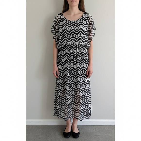 Pinc Black and White Chevron Maxi Dress - Picture 1 of 5